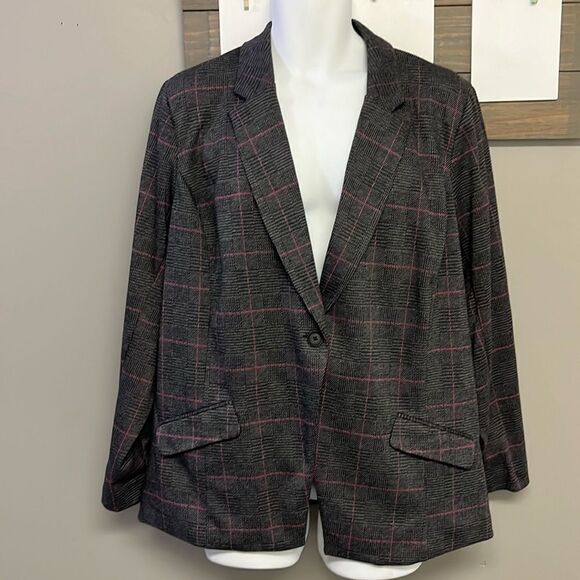 Torrid Plaid Grey/Black/Purple One Button Aline Blazer- Size 3/3XL- NWOT - Picture 1 of 13